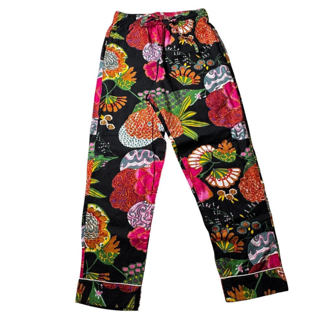 Artisan Indian Floral Cotton Pajama Set Medium Handmade Block Print Loungewear - Picture 5 of 7